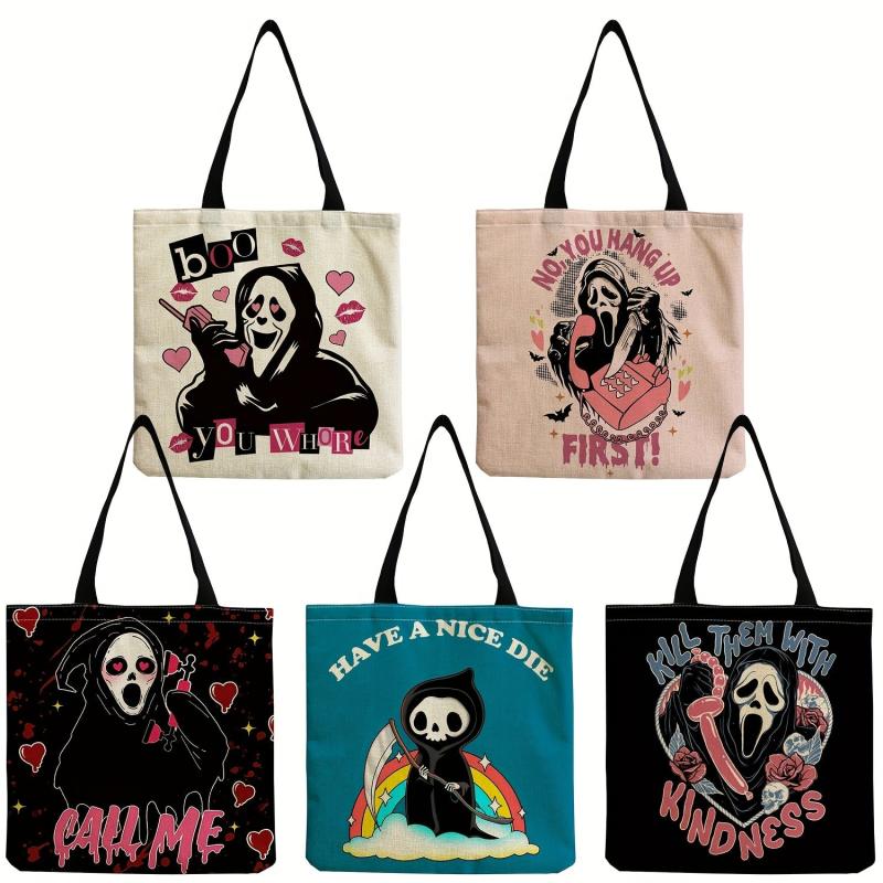 Halloween Skull Print Tote Bag Large Capacity Shoulder Bag