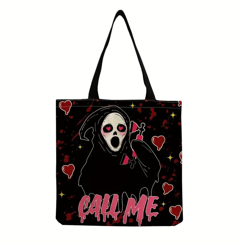 Halloween Skull Print Tote Bag Large Capacity Shoulder Bag
