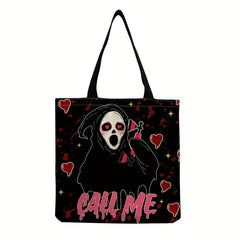 Halloween Skull Print Tote Bag Large Capacity Shoulder Bag