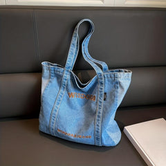 Large Capacity Denim Tote Bag Lightweight Shoulder Bag