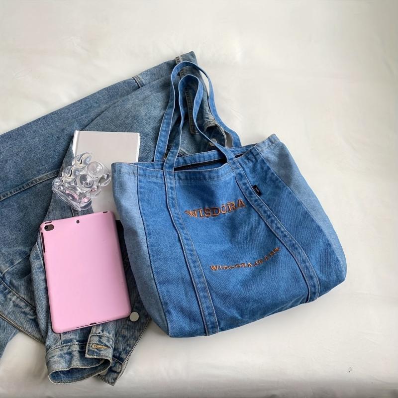 Large Capacity Denim Tote Bag Lightweight Shoulder Bag