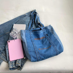 Large Capacity Denim Tote Bag Lightweight Shoulder Bag