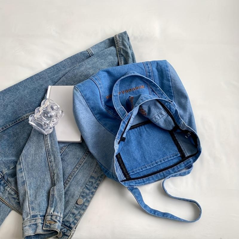 Large Capacity Denim Tote Bag Lightweight Shoulder Bag
