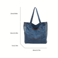 Large Capacity Denim Tote Bag Lightweight Shoulder Bag