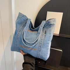 Large Capacity Denim Tote Bag Lightweight Shoulder Bag
