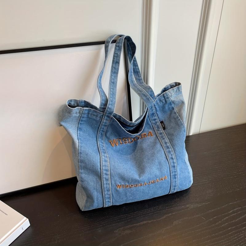 Large Capacity Denim Tote Bag Lightweight Shoulder Bag