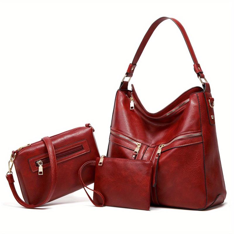 3PCS Vintage Large Capacity Hobo Bag Retro Top Handle Tote Bag Set