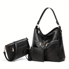 3PCS Vintage Large Capacity Hobo Bag Retro Top Handle Tote Bag Set