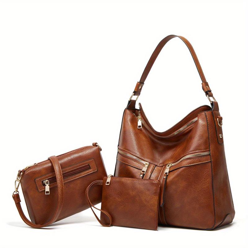 3PCS Vintage Large Capacity Hobo Bag Retro Top Handle Tote Bag Set