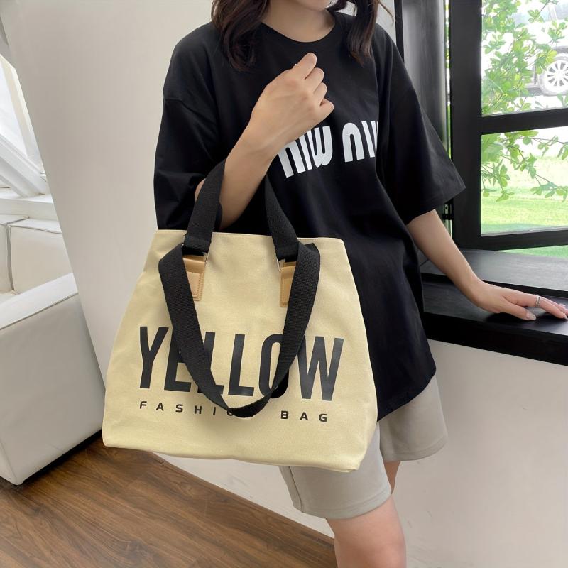 Vintage Letter Graphic Tote Bag Large Capacity Shoulder Bag Women's Handbag