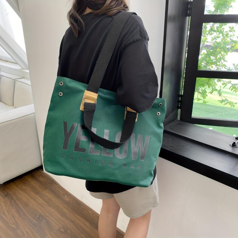 Vintage Letter Graphic Tote Bag Large Capacity Shoulder Bag Women's Handbag