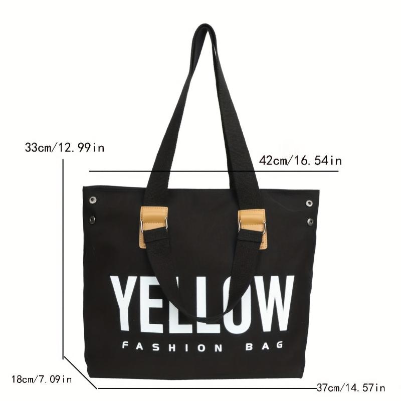 Vintage Letter Graphic Tote Bag Large Capacity Shoulder Bag Women's Handbag