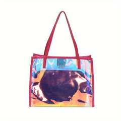 2Pcs Clear Laser Tote Bag Set PVC Shoulder Bag Holographic Travel Beach Bag