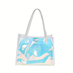 2Pcs Clear Laser Tote Bag Set PVC Shoulder Bag Holographic Travel Beach Bag