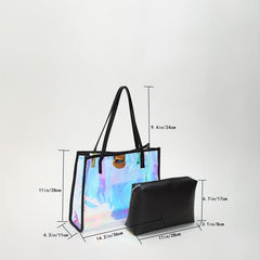 2Pcs Clear Laser Tote Bag Set PVC Shoulder Bag Holographic Travel Beach Bag