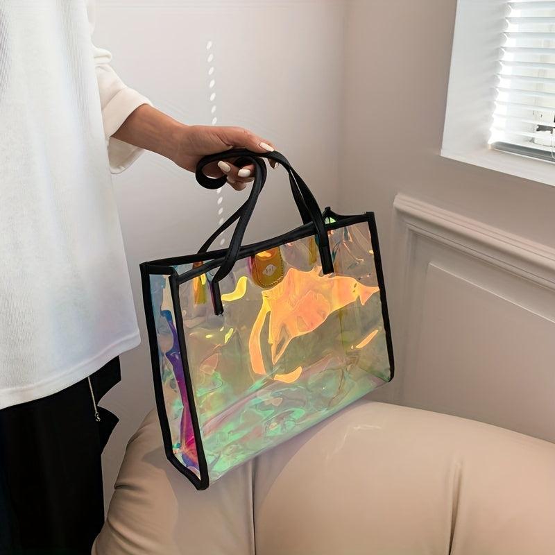 2Pcs Clear Laser Tote Bag Set PVC Shoulder Bag Holographic Travel Beach Bag