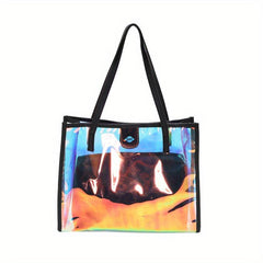 2Pcs Clear Laser Tote Bag Set PVC Shoulder Bag Holographic Travel Beach Bag