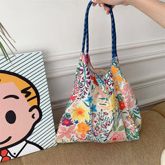Floral Pattern Drawstring Shoulder Bag Large Capacity Tote Bag