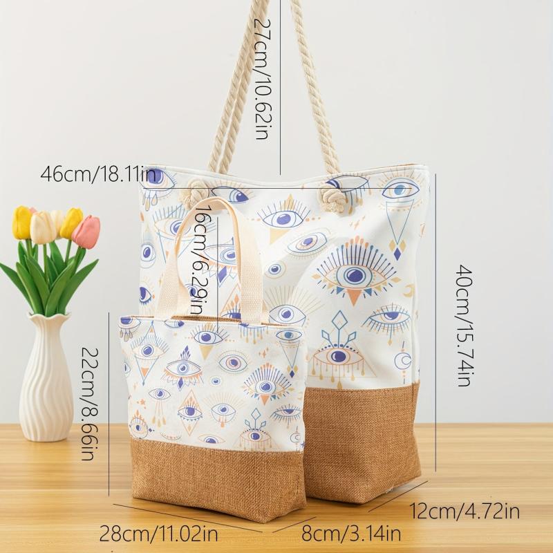 Vintage Eye Pattern Tote Bag Large Capacity Shoulder Bag