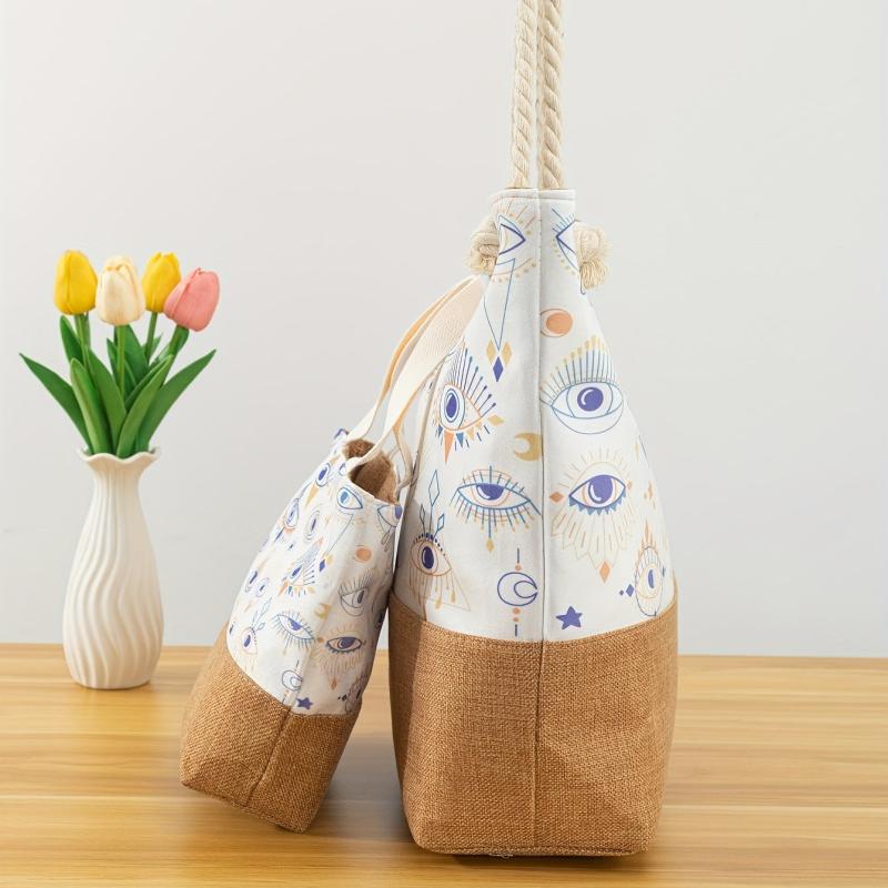 Vintage Eye Pattern Tote Bag Large Capacity Shoulder Bag