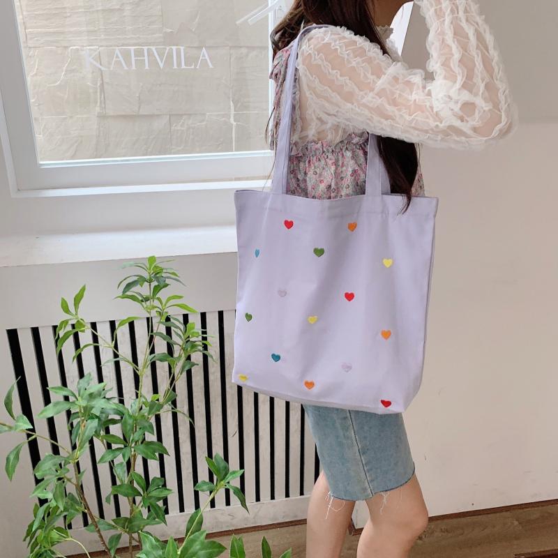 Colorful Love Pattern Canvas Bag Lightweight Shoulder Bag