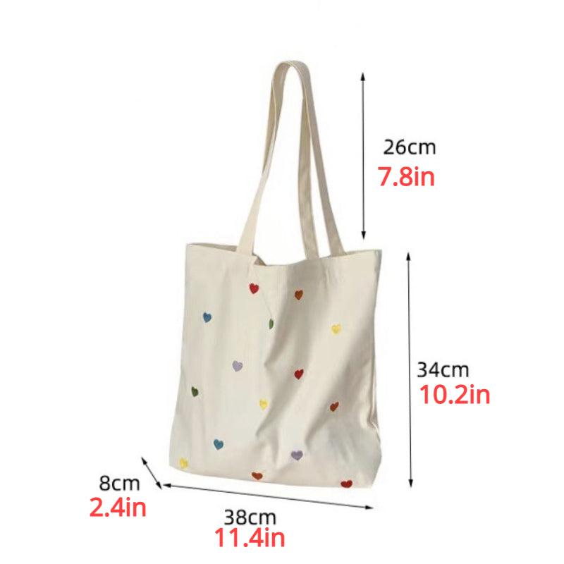 Colorful Love Pattern Canvas Bag Lightweight Shoulder Bag