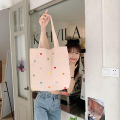 Colorful Love Pattern Canvas Bag Lightweight Shoulder Bag