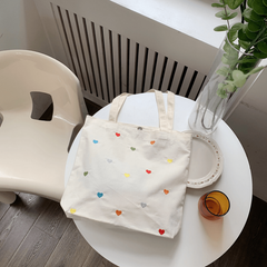Colorful Love Pattern Canvas Bag Lightweight Shoulder Bag