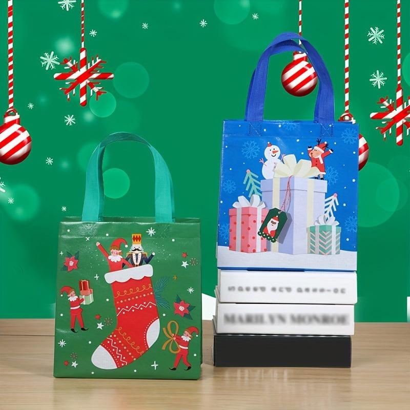 4PCS Reusable Christmas Gift Bags Cartoon Pattern Storage Bags