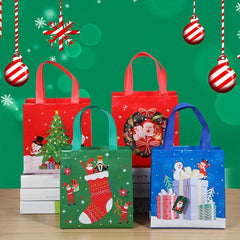 4PCS Reusable Christmas Gift Bags Cartoon Pattern Storage Bags