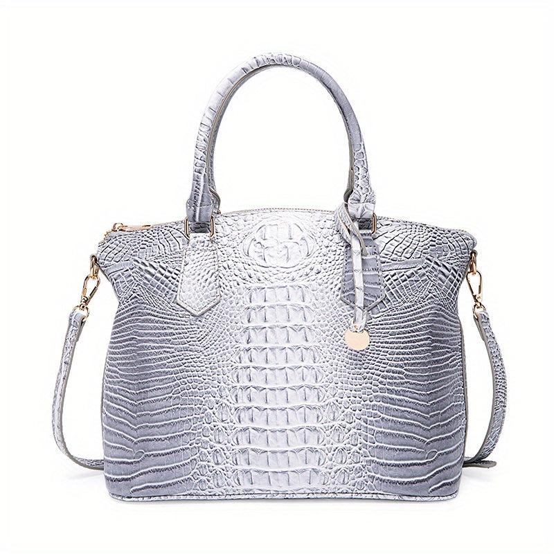 Crocodile Embossed Leather Crossbody Bag Office Satchel Purses