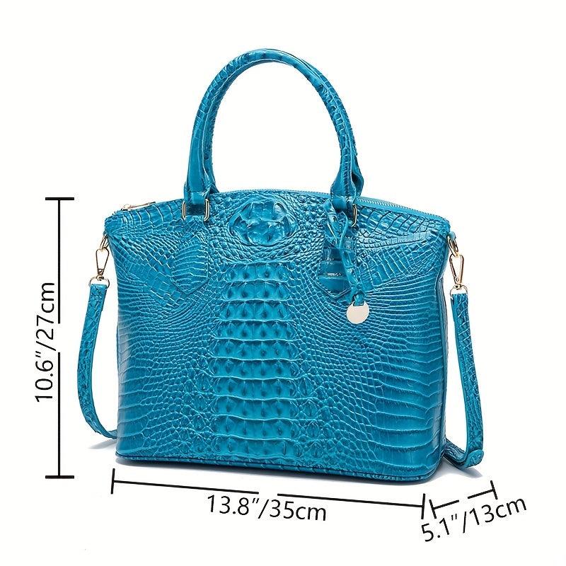 Crocodile Embossed Leather Crossbody Bag Office Satchel Purses
