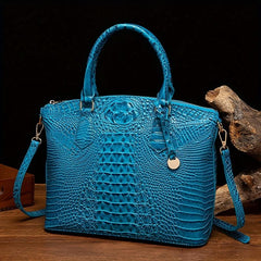 Crocodile Embossed Leather Crossbody Bag Office Satchel Purses