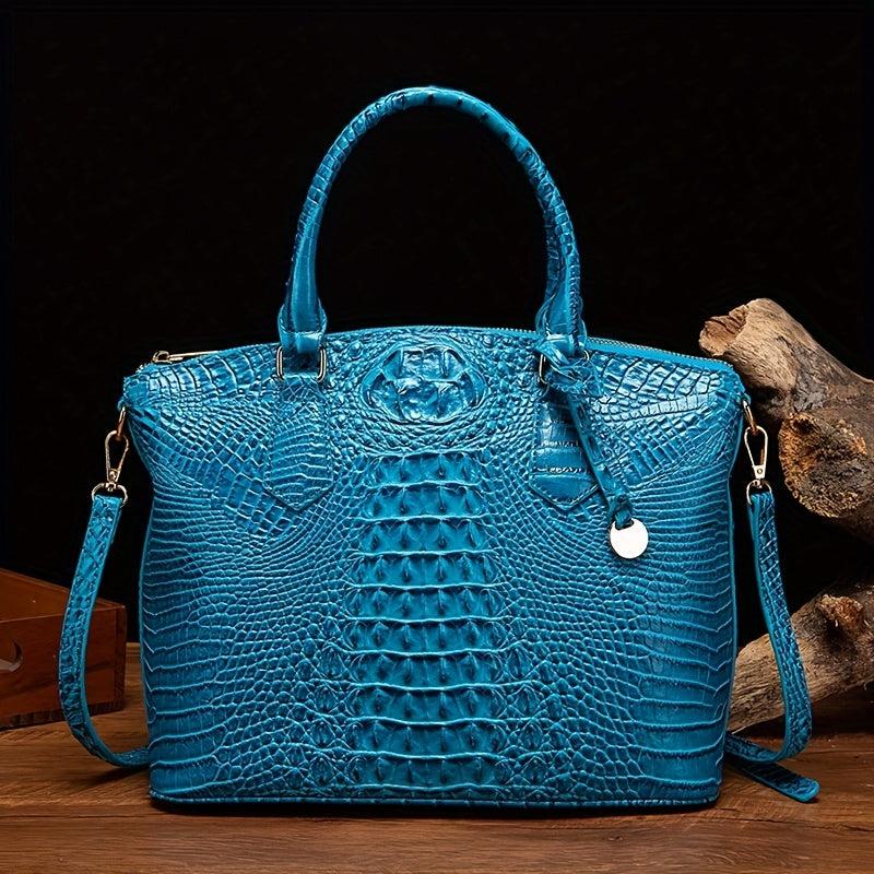 Crocodile Embossed Leather Crossbody Bag Office Satchel Purses
