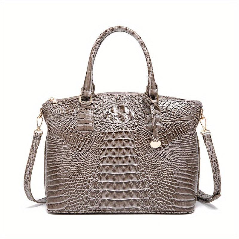 Crocodile Embossed Leather Crossbody Bag Office Satchel Purses