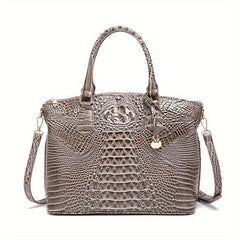 Crocodile Embossed Leather Crossbody Bag Office Satchel Purses