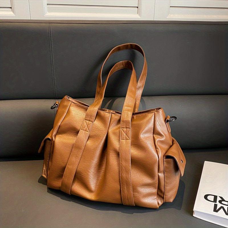 Retro Tote Bag PU Leather Handbag Women's Versatile Shoulder Bag