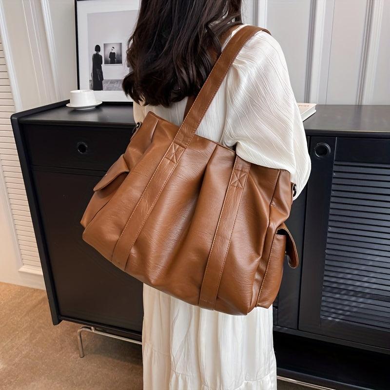 Retro Tote Bag PU Leather Handbag Women's Versatile Shoulder Bag