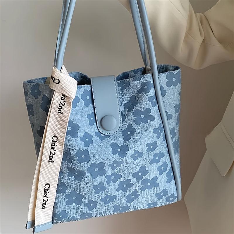 Flower Pattern Tote Bag with Insert Pouch