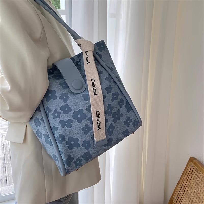 Flower Pattern Tote Bag with Insert Pouch