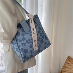 Flower Pattern Tote Bag with Insert Pouch
