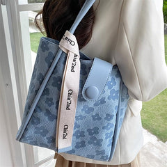 Flower Pattern Tote Bag with Insert Pouch