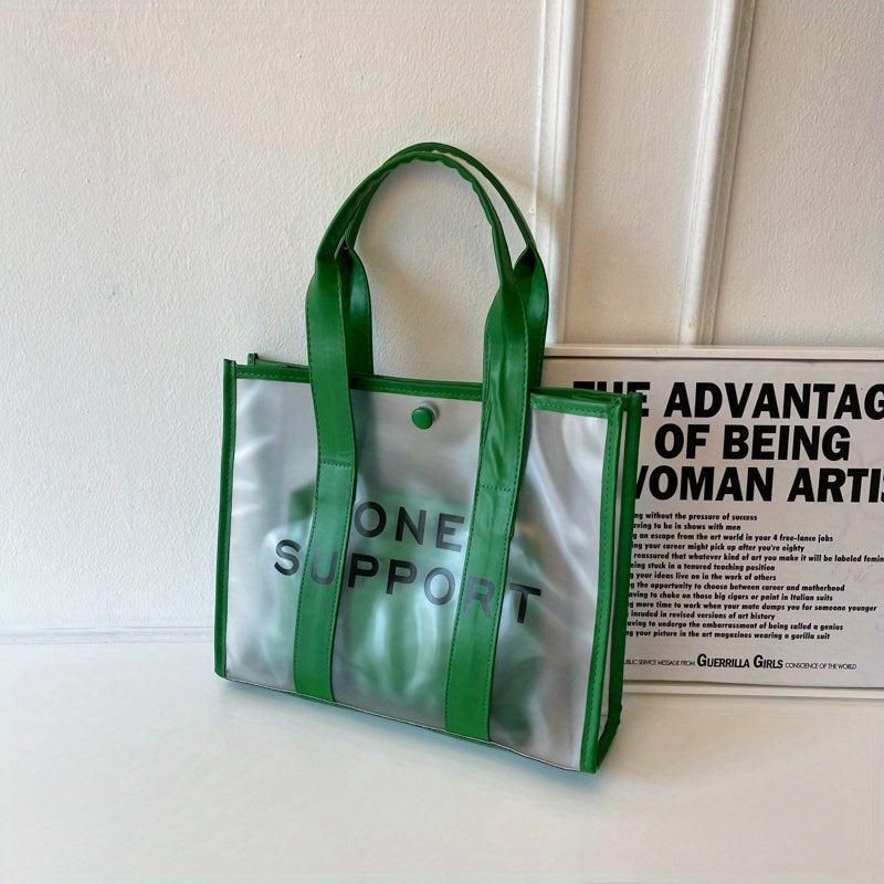 Transparent Tote Bag Letter Print Shoulder Bag Waterproof Summer Beach Bag