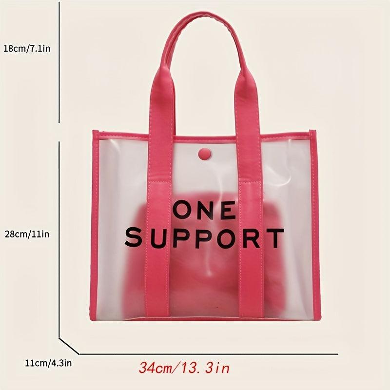 Transparent Tote Bag Letter Print Shoulder Bag Waterproof Summer Beach Bag