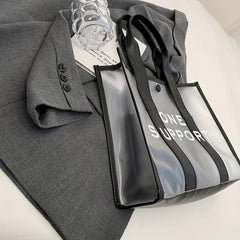 Transparent Tote Bag Letter Print Shoulder Bag Waterproof Summer Beach Bag