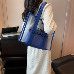 Transparent Tote Bag Letter Print Shoulder Bag Waterproof Summer Beach Bag