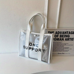 Transparent Tote Bag Letter Print Shoulder Bag Waterproof Summer Beach Bag