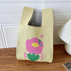 Random Pattern Knitted Casual Handbag Large Capacity Portable Versatile Tote Bag