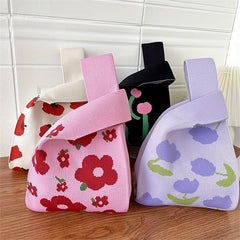 Random Pattern Knitted Casual Handbag Large Capacity Portable Versatile Tote Bag