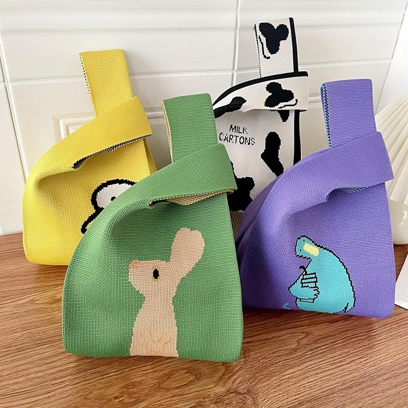 Random Pattern Knitted Casual Handbag Large Capacity Portable Versatile Tote Bag